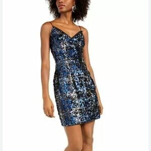 Hummingbird Navy Blue Black Flip Sequins Mini Dress S